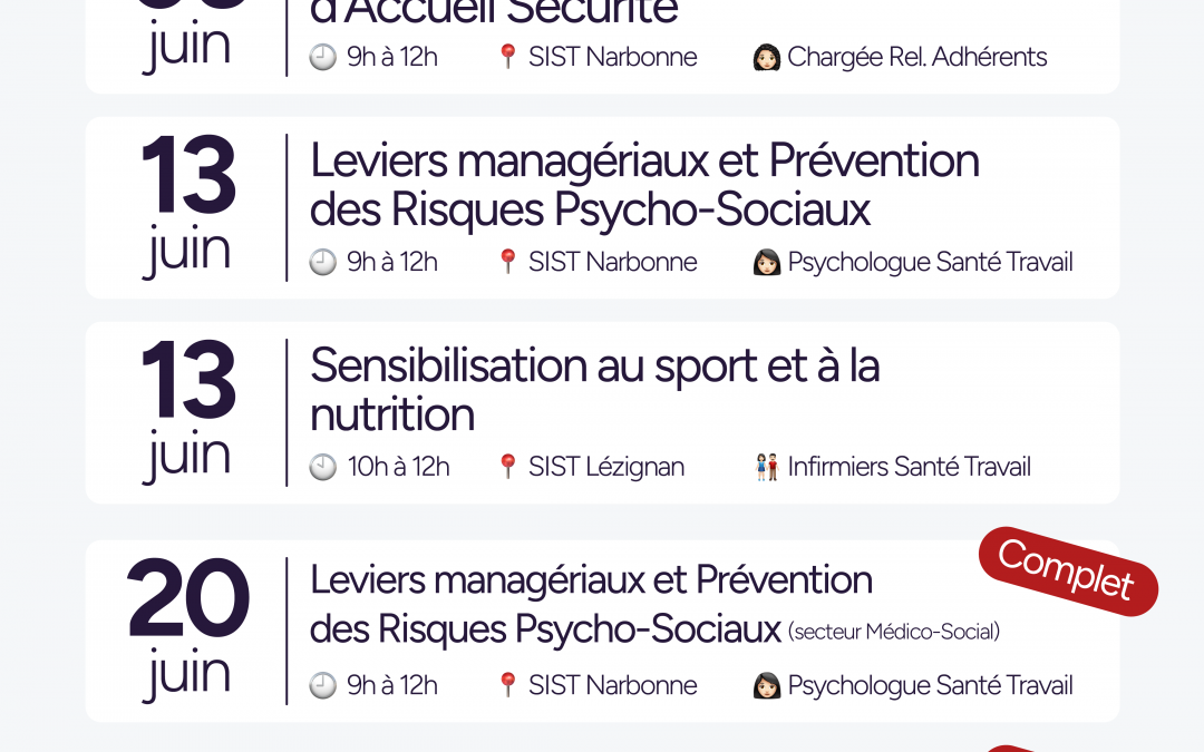 Programme des Ateliers Sensi de juin