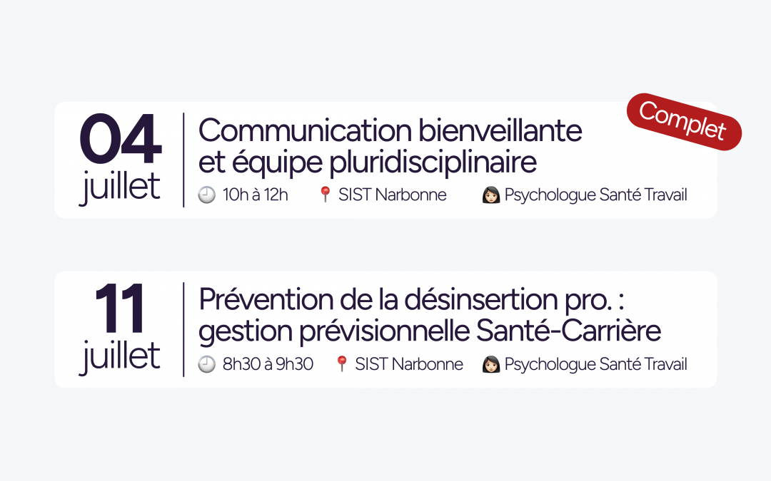 Programme des Ateliers Sensi de juillet