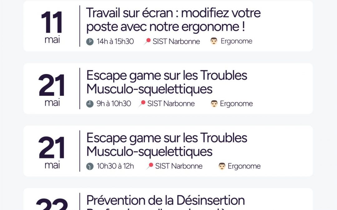 Sensibilisations de mai : écran, TMS et mi-carrière