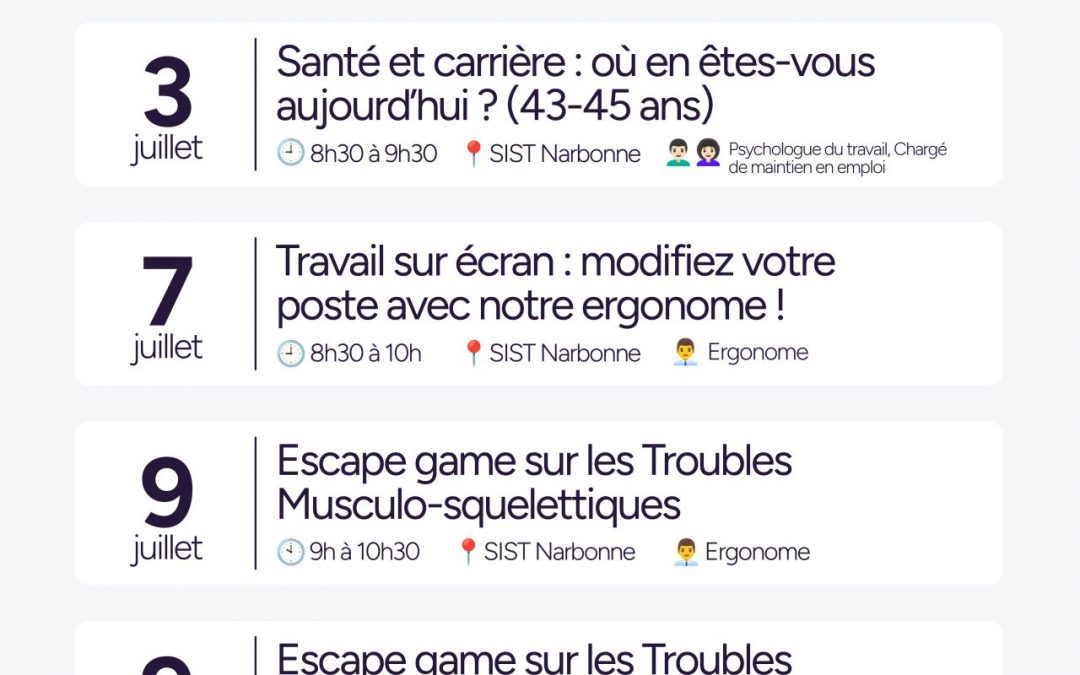 Les sensibilisations du mois de juillet au SIST Narbonne