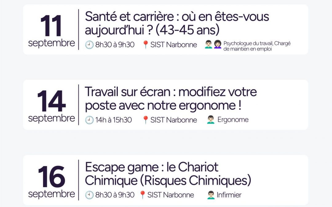 Les sensibilisations du mois de septembre au SIST Narbonne